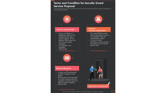 Terms And Condition For Security Guard Service One Pager Sample Example Document