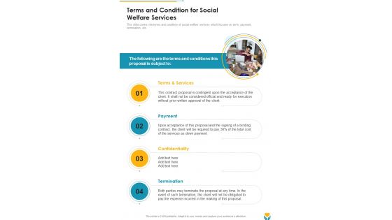 Terms And Condition For Social Welfare Services One Pager Sample Example Document