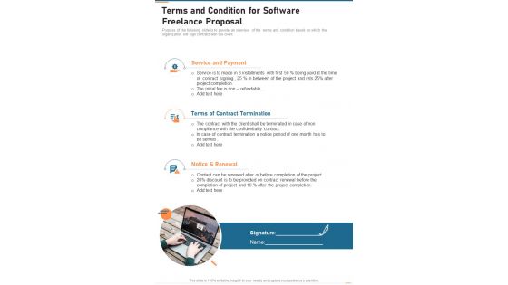 Terms And Condition For Software Freelance Proposal One Pager Sample Example Document