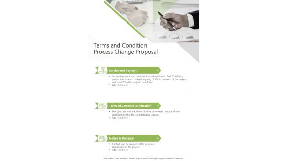 Terms And Condition Process Change Proposal One Pager Sample Example Document