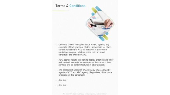 Terms And Conditions Digital Content Marketing Proposal One Pager Sample Example Document