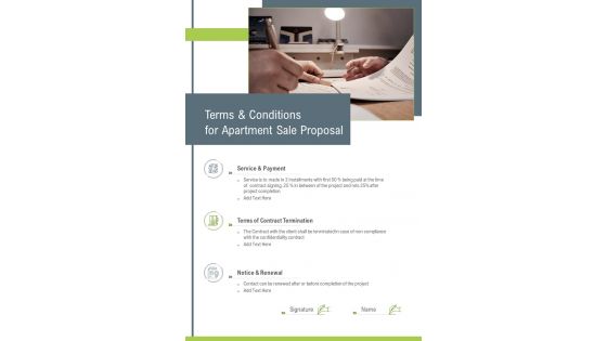 Terms And Conditions For Apartment Sale Proposal One Pager Sample Example Document