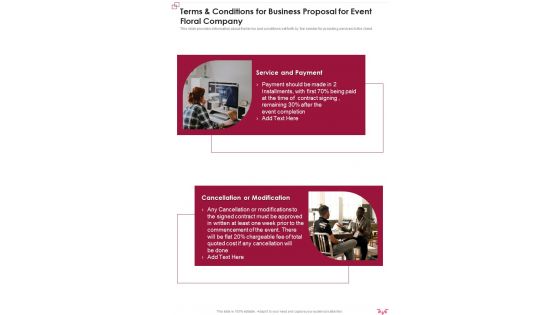 Terms And Conditions For Business Proposal For Event Floral Company One Pager Sample Example Document
