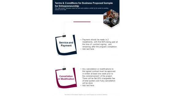 Terms And Conditions For Business Proposal Sample For Entrepreneurship One Pager Sample Example Document