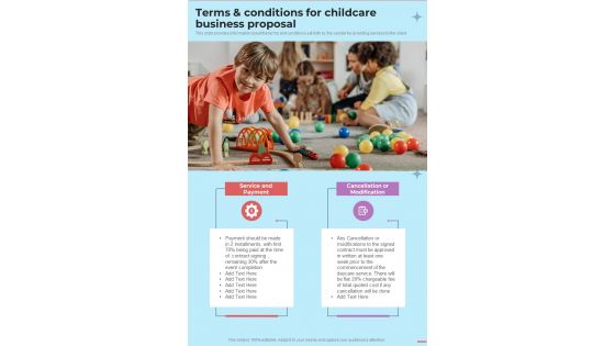 Terms And Conditions For Childcare Business Proposal One Pager Sample Example Document