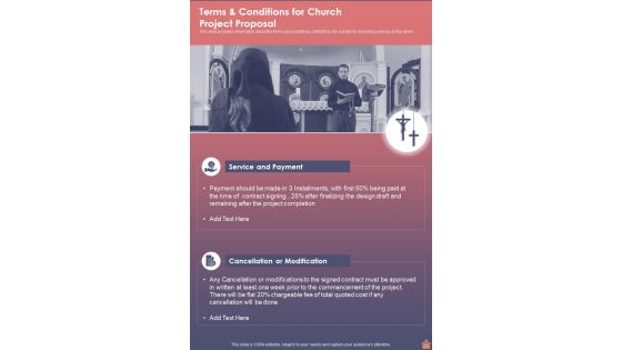 Terms And Conditions For Church Project Proposal One Pager Sample Example Document
