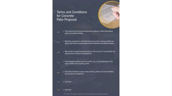Terms And Conditions For Concrete Patio Proposal One Pager Sample Example Document