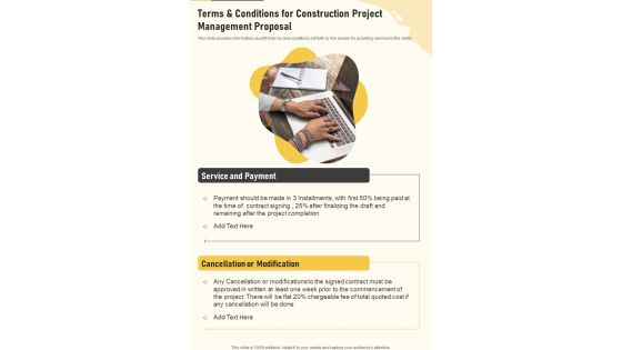 Terms And Conditions For Construction Project Management One Pager Sample Example Document