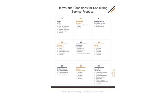 Terms And Conditions For Consulting Service Proposal One Pager Sample Example Document