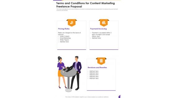 Terms And Conditions For Content Marketing Freelance Proposal One Pager Sample Example Document