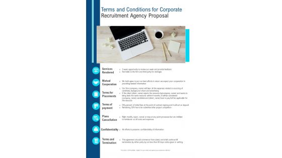 Terms And Conditions For Corporate Recruitment Agency Proposal One Pager Sample Example Document
