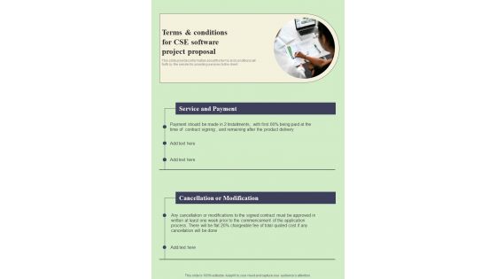 Terms And Conditions For Cse Software Project Proposal One Pager Sample Example Document