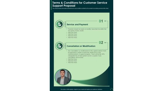Terms And Conditions For Customer Service Support Proposal One Pager Sample Example Document