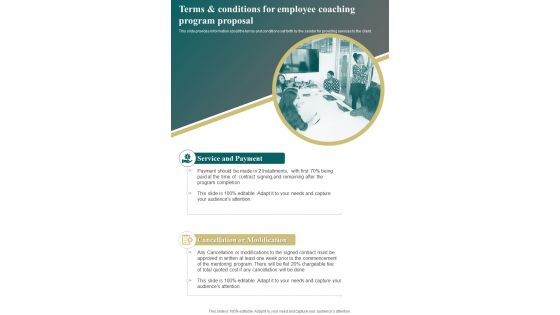 Terms And Conditions For Employee Coaching Program Proposal One Pager Sample Example Document