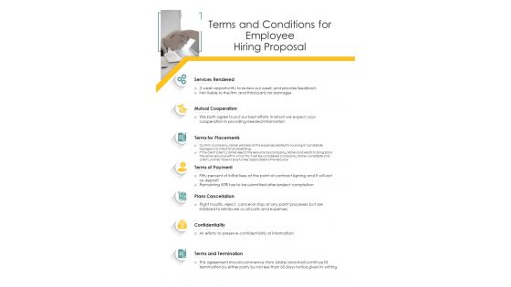 Terms And Conditions For Employee Hiring Proposal One Pager Sample Example Document