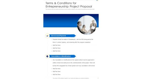 Terms And Conditions For Entrepreneurship Project Proposal One Pager Sample Example Document
