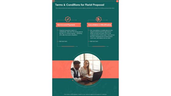 Terms And Conditions For Florist Proposal One Pager Sample Example Document