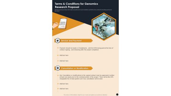Terms And Conditions For Genomics Research Proposal One Pager Sample Example Document