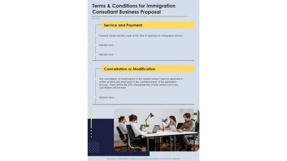 Terms And Conditions For Immigration Consultant Business Proposal One Pager Sample Example Document