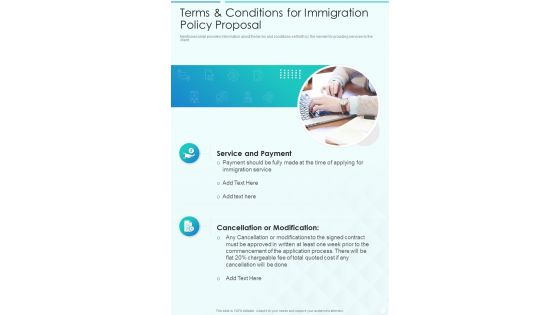 Terms And Conditions For Immigration Policy Proposal One Pager Sample Example Document