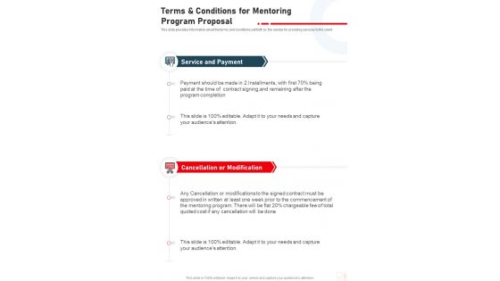 Terms And Conditions For Mentoring Program Proposal One Pager Sample Example Document