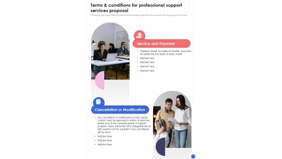 Terms And Conditions For Professional Support Services One Pager Sample Example Document