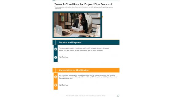Terms And Conditions For Project Plan Proposal One Pager Sample Example Document