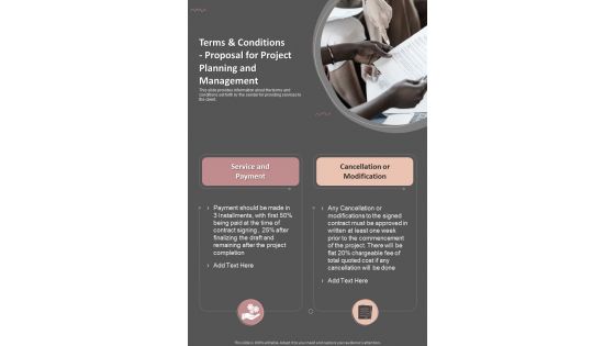 Terms And Conditions For Project Planning And Management One Pager Sample Example Document