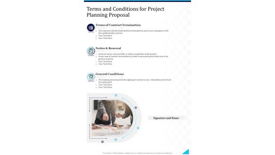 Terms And Conditions For Project Planning Proposal One Pager Sample Example Document