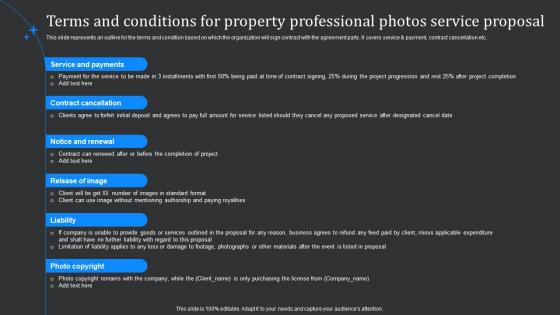Terms And Conditions For Property Professional Photos Service Proposal Ppt Pictures