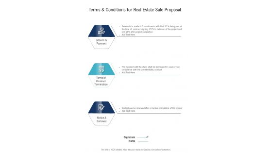 Terms And Conditions For Real Estate Sale Proposal One Pager Sample Example Document