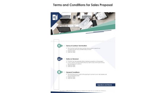 Terms And Conditions For Sales Proposal One Pager Sample Example Document