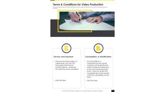 Terms And Conditions For Video Production One Pager Sample Example Document