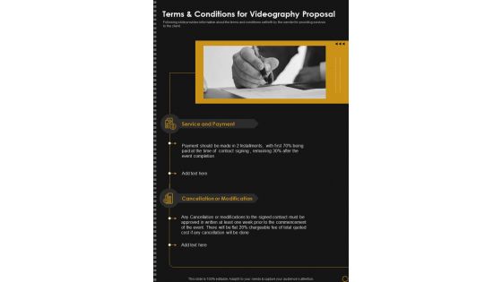 Terms And Conditions For Videography Proposal One Pager Sample Example Document