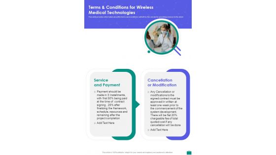 Terms And Conditions For Wireless Medical Technologies One Pager Sample Example Document