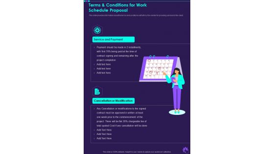 Terms And Conditions For Work Schedule Proposal One Pager Sample Example Document