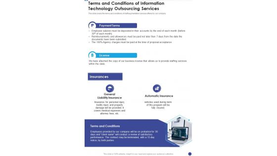 Terms And Conditions Of Information Technology Outsourcing One Pager Sample Example Document