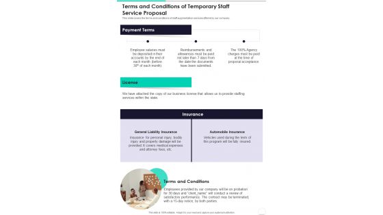 Terms And Conditions Of Temporary Staff Service Proposal One Pager Sample Example Document