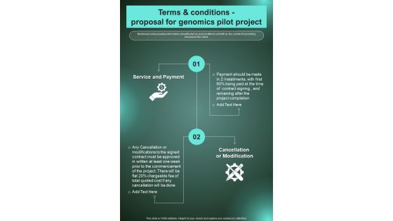 Terms And Conditions Proposal For Genomics Pilot Project One Pager Sample Example Document