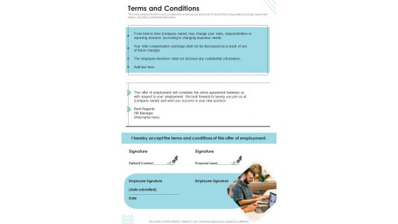 Terms And Conditions Proposal For Marketing Job One Pager Sample Example Document