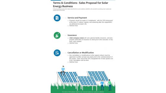 Terms And Conditions Sales Proposal For Solar Energy Business One Pager Sample Example Document