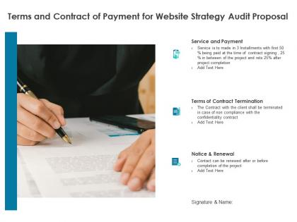 Terms and contract of payment for website strategy audit proposal ppt powerpoint presentation styles grid