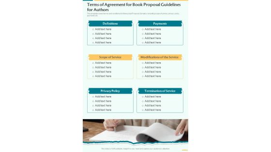 Terms Of Agreement For Book Proposal Guidelines For Authors One Pager Sample Example Document