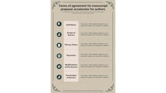 Terms Of Agreement For Manuscript Proposal Accelerator For Authors One Pager Sample Example Document
