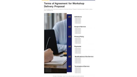 Terms Of Agreement For Workshop Delivery Proposal One Pager Sample Example Document