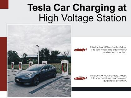 Tesla car charging at high voltage station