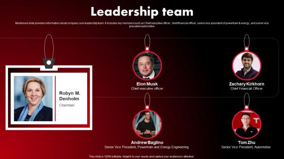 Tesla Company Profile Leadership Team Ppt Mockup CP SS