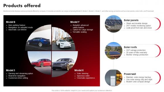 Tesla Company Profile Products Offered Ppt Mockup CP SS