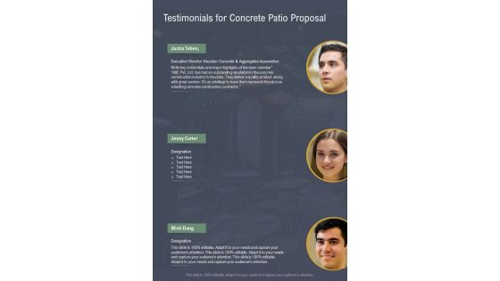Testimonials For Concrete Patio Proposal One Pager Sample Example Document