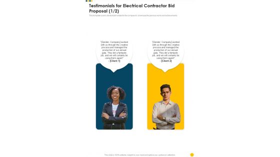 Testimonials For Electrical Contractor Bid Proposal One Pager Sample Example Document